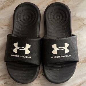 Under Armour Black Slides with White Logo